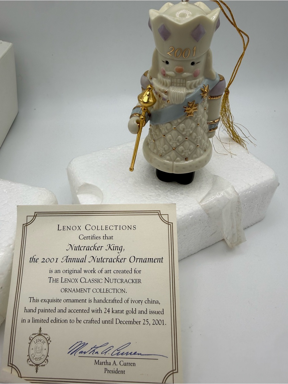 Lenox Nutcracker King Ornament in White, Gold and Lavender